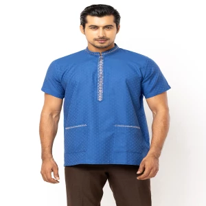 Pastel Blue Embroidered Cotton Fatua